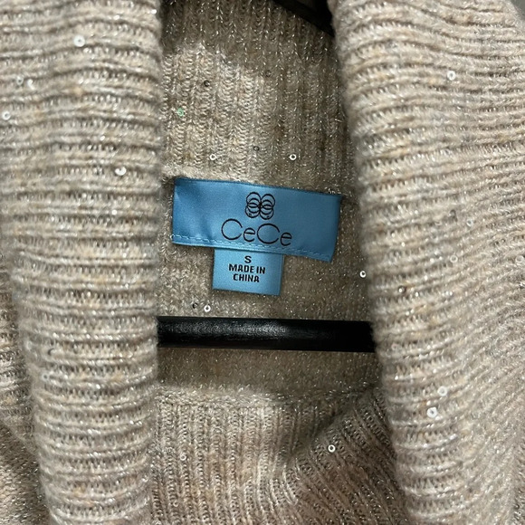 CeCe Cream Turtleneck Sweater Embellished with Micro Silver Sequins Small NWT - Picture 7 of 8